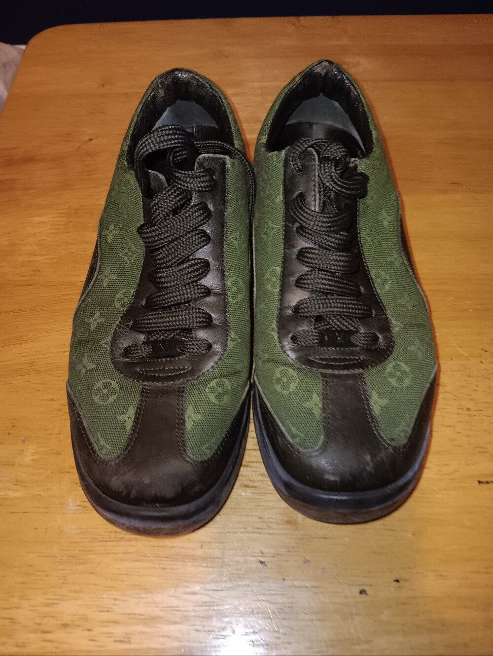 Louis Vuitton Olive Green and Black Denim Monogram Sneakers
